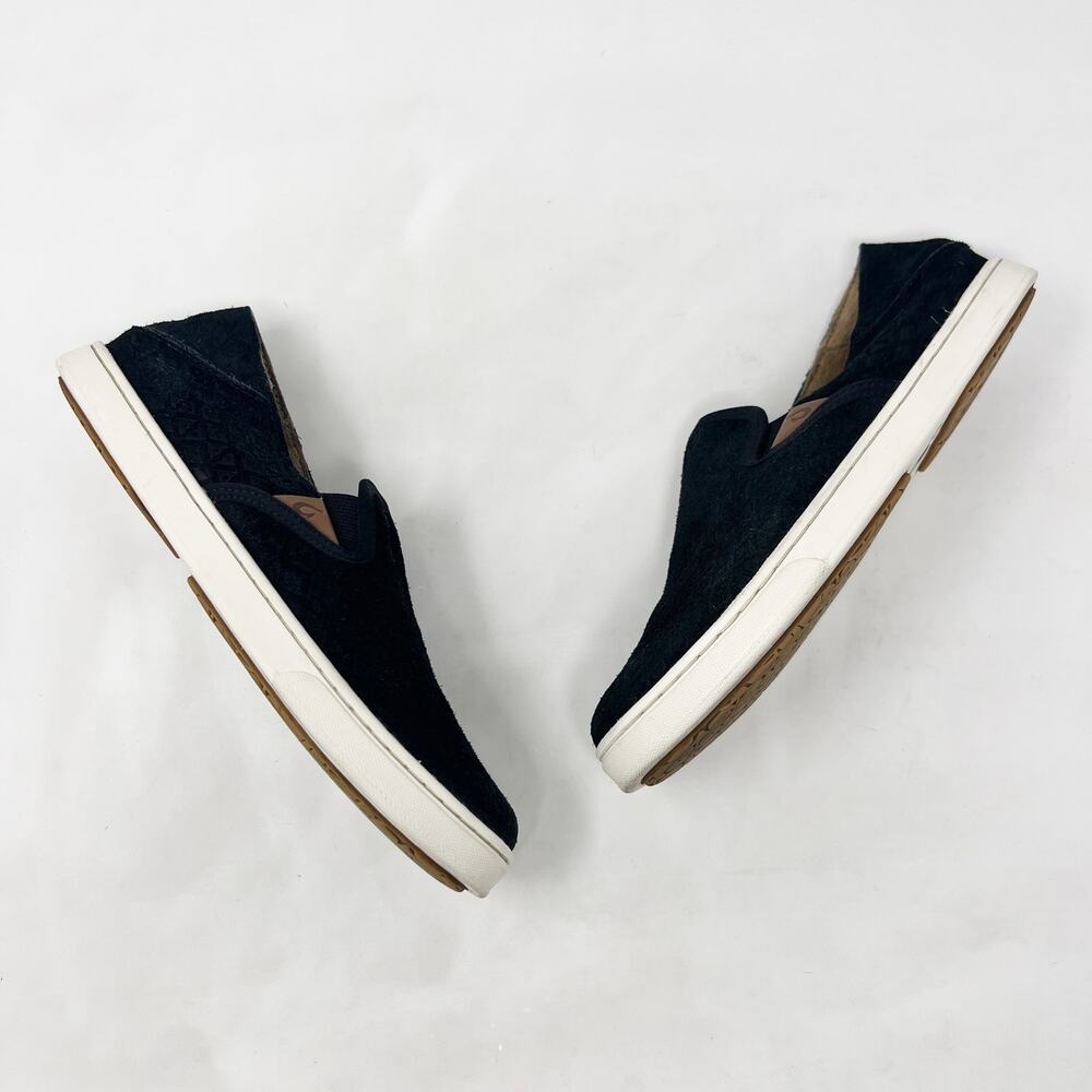 [OluKai] Pehuea Black Textured Embossed Suede Leather Slip On Sneakers Size 6 - Picture 7 of 10